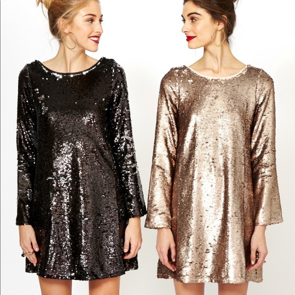 Double zero sleeve sequin dress rose gold mini size small party dress formal